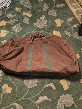 L.L. Bean Brown Canvas Duffel with Green Straps